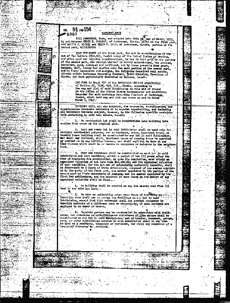 Warranty Deed of 1953, Anchorage, Alaska